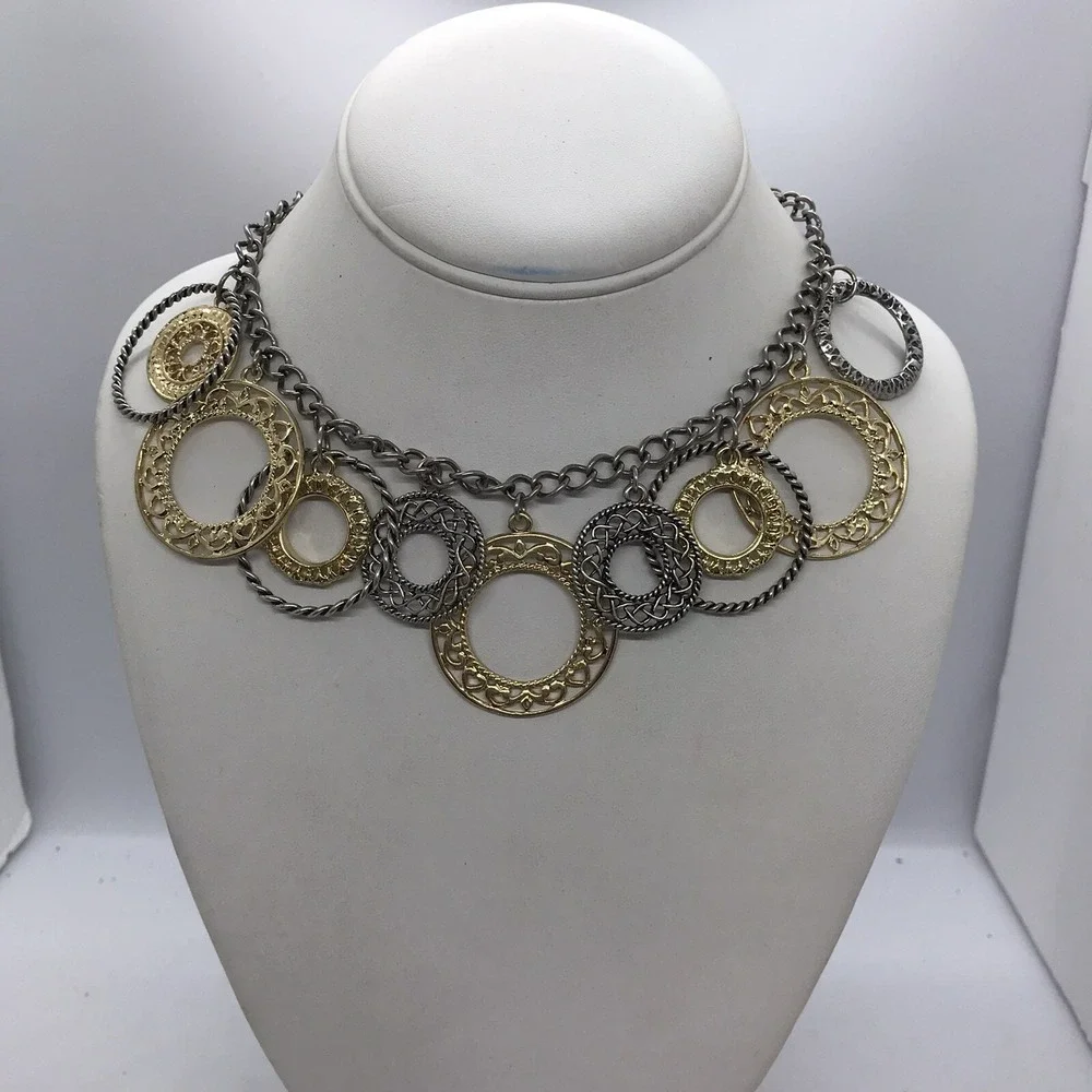 Mulden Necklace‎ Earring Set TwoTone Boho Textured Medallion Nickel Free  NEW